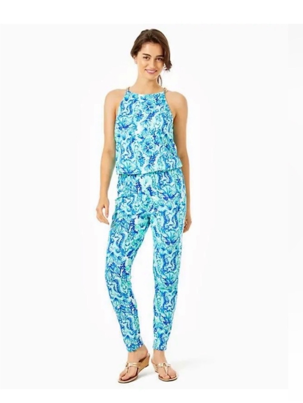 Lilly Pulitzer Blue Printed Halter Jumpsuit